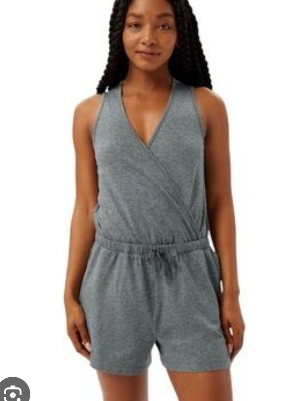Girlfriend Collective Reset Wrap Romper Heathered Green Medium
